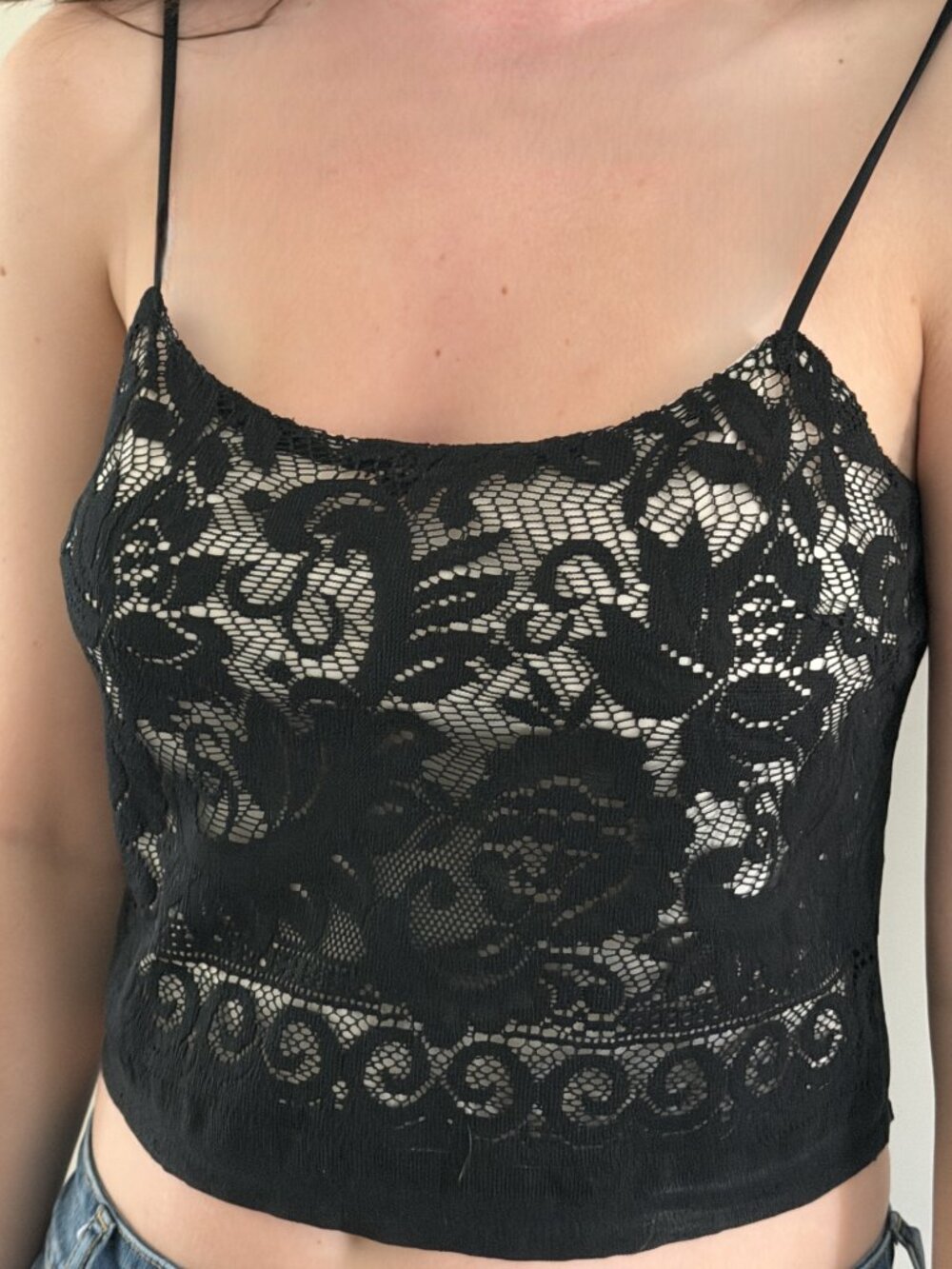 NWOT Black Lace Fully Lined Cropped Cami | S | Vintage Style